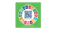QR4GlobalGoals-code voor meerdere SDG-doelen met tekstregel boven en onder de QR-code.