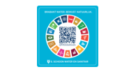 QR4GlobalGoals-code voor één specifiek SDG-doel met tekstregel boven de QR-code.